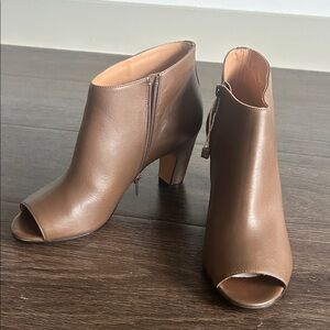 MAISON MARGIELA layered leather peep toe boots in brown size 6.5 (37 EU)